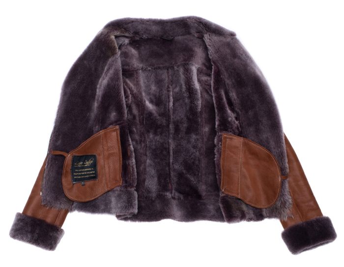 Reyna’s Tan Sheepskin Shearling B-3 Bomber Style Jacket - Image 4