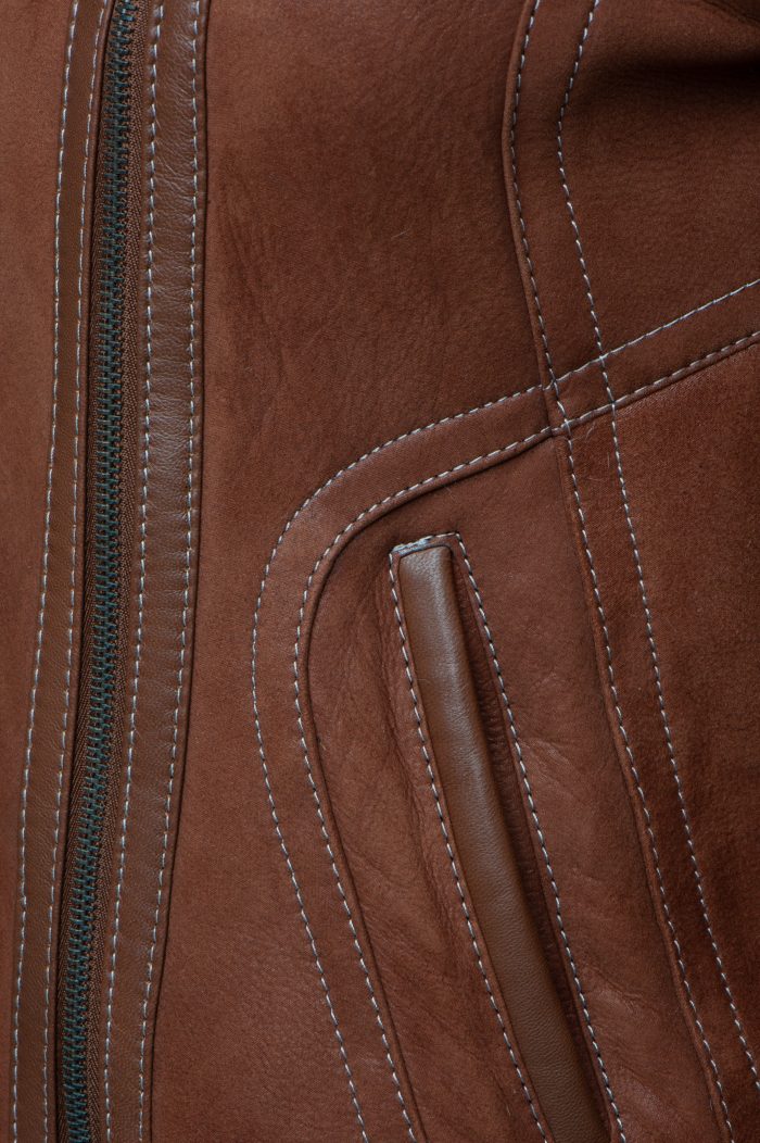 Reyna’s Tan Sheepskin Shearling B-3 Bomber Style Jacket - Image 5