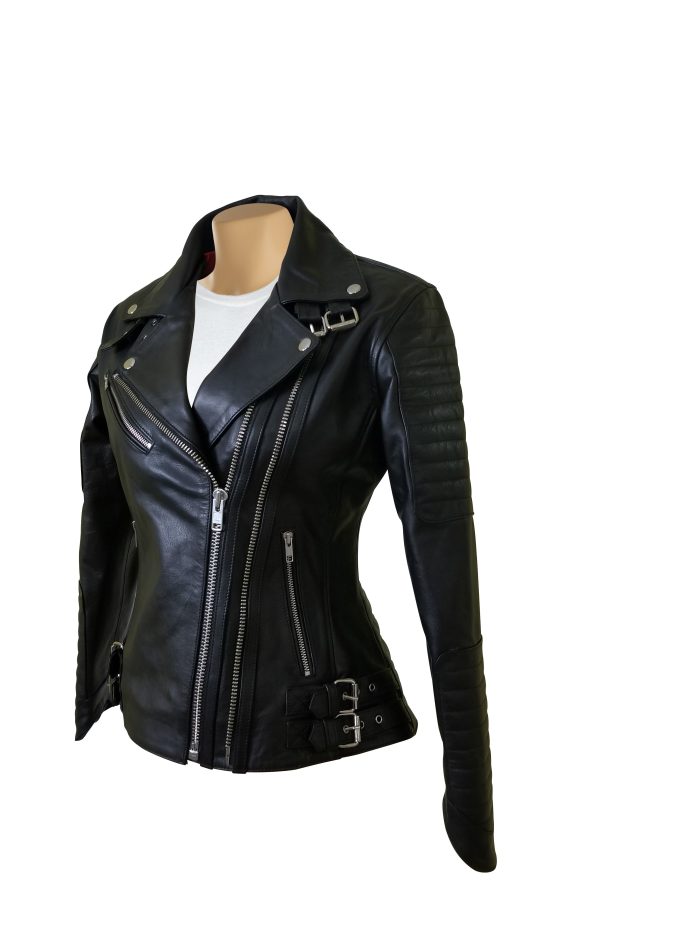 Miyah’s double zipper leather jacket with ribbed stitching details - Image 3