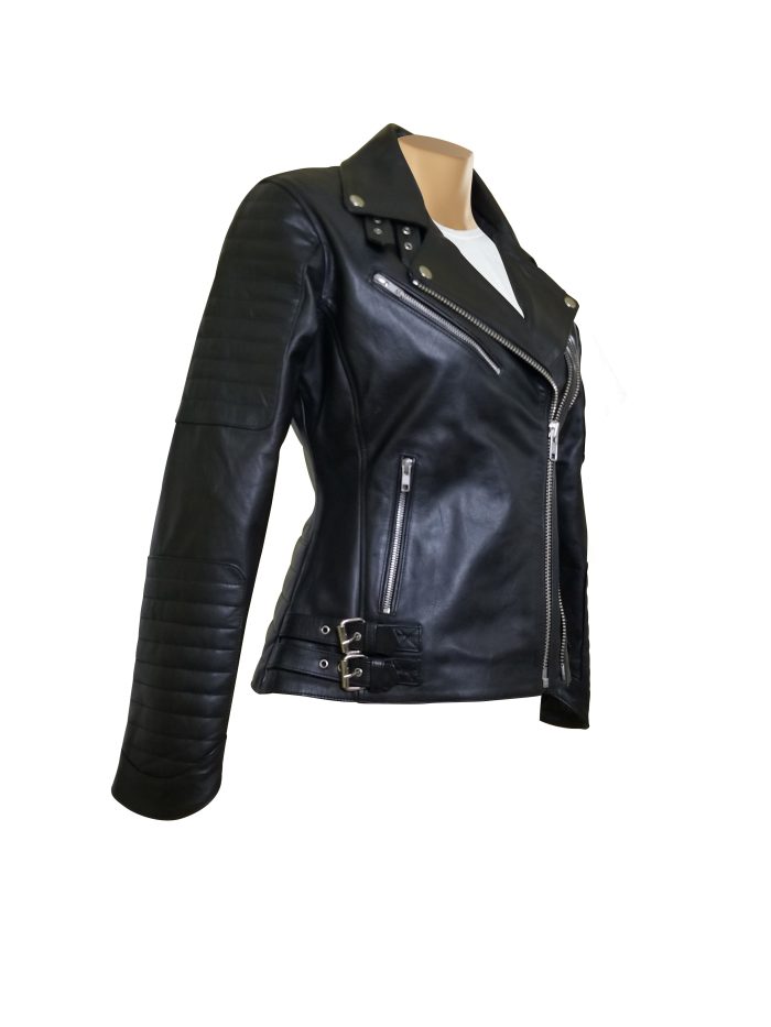 Miyah’s double zipper leather jacket with ribbed stitching details - Image 4