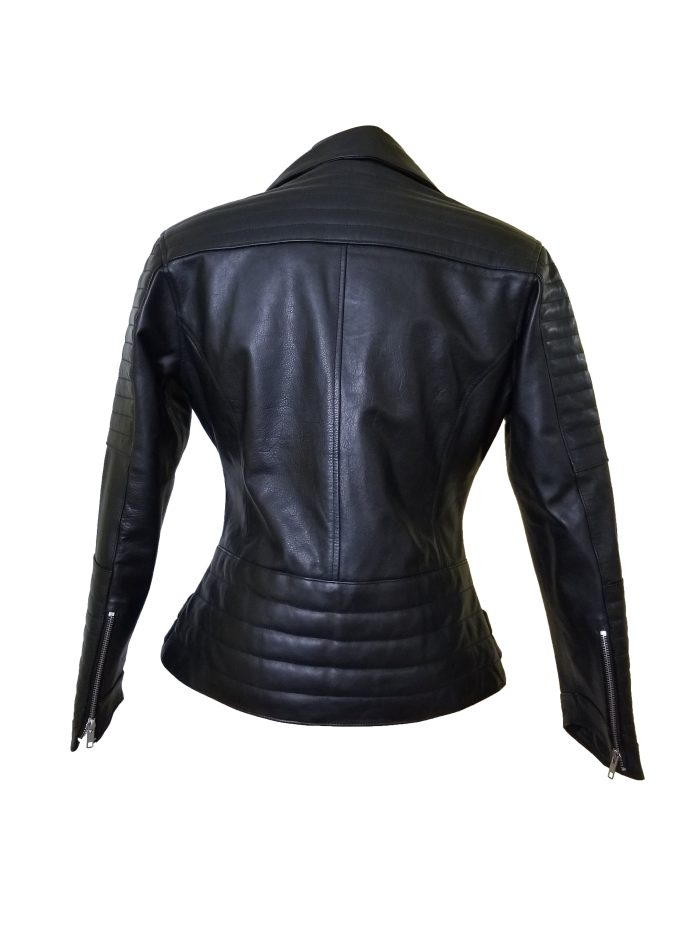 Miyah’s double zipper leather jacket with ribbed stitching details - Image 5