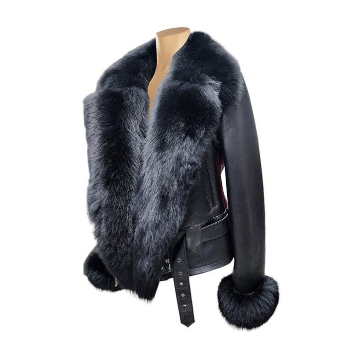 Petra Women’s Shearling Coat With Removable Fox Fur Trim - Image 2