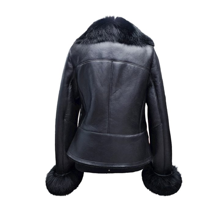 Petra Women’s Shearling Coat With Removable Fox Fur Trim - Image 3