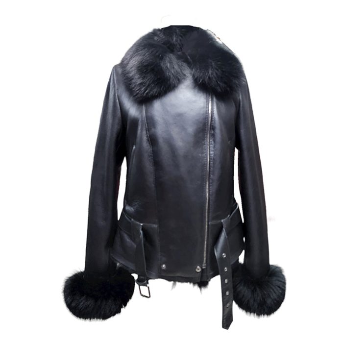 Petra Women’s Shearling Coat With Removable Fox Fur Trim - Image 4
