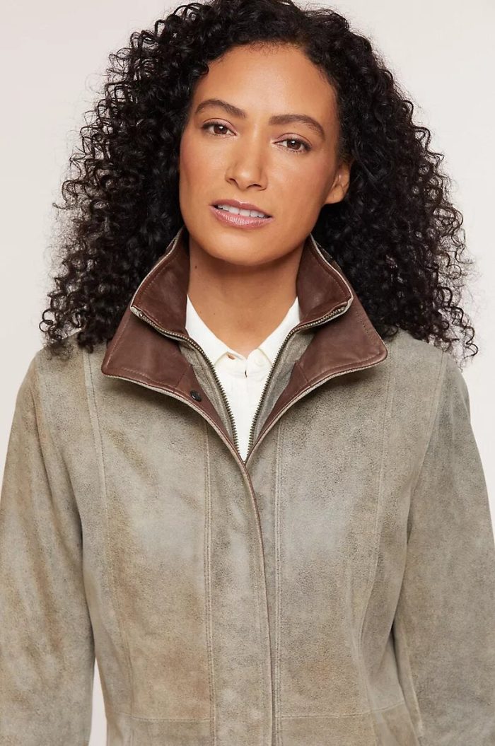 Rory distressed lambskin grey leather jacket for women - Image 2
