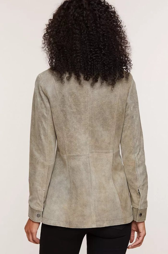 Rory distressed lambskin grey leather jacket for women - Image 4