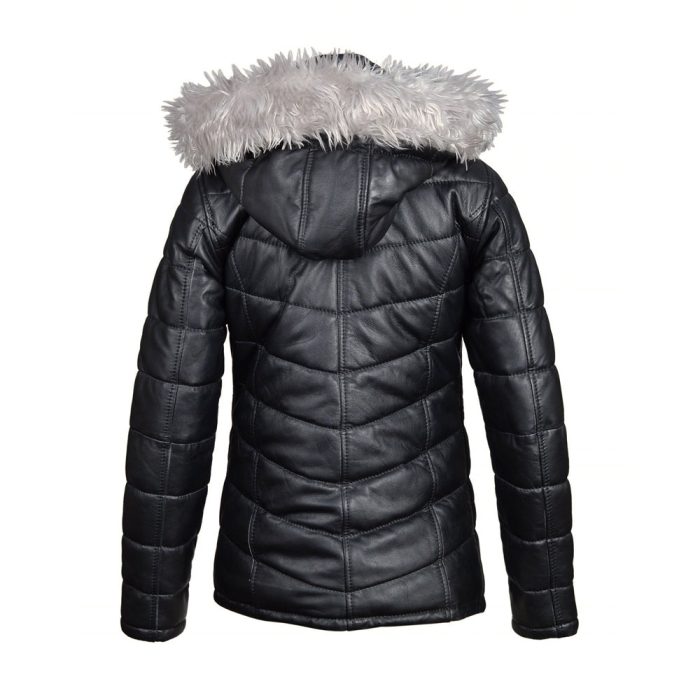 Snow’s Winter Puffer Leather Jacket With Fur Trimmed Hoodie - Image 2