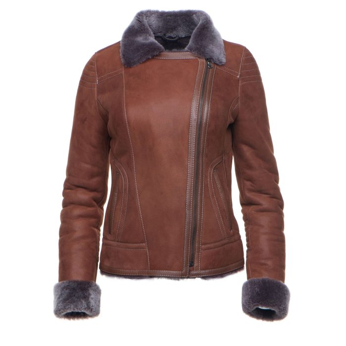 Reyna’s Tan Sheepskin Shearling B-3 Bomber Style Jacket - Image 2