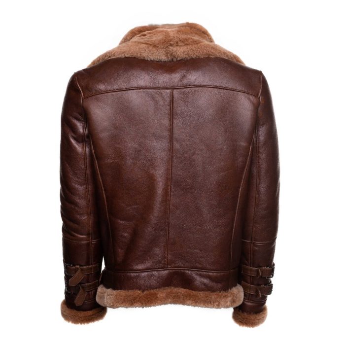 Phan’s Brown Aviator bomber shearling jacket with a waist belt - Image 2