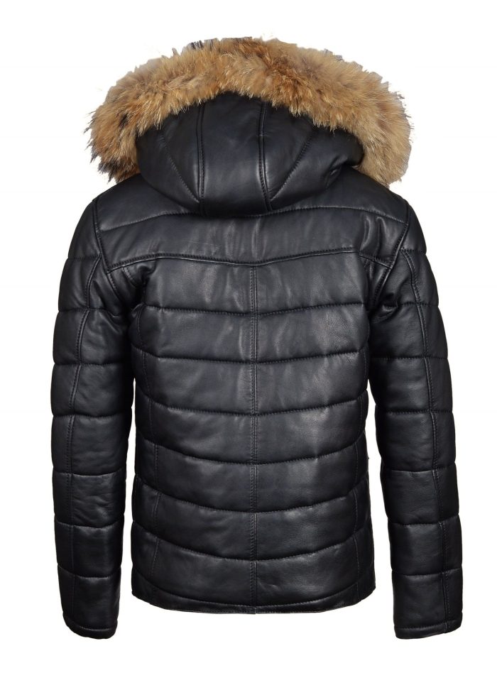 Rossi’s polyfill winter leather jacket with fur on hoodie - Image 7