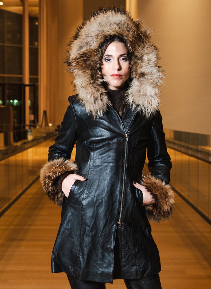 Natalie black winter coat with fur cuffs - Image 4