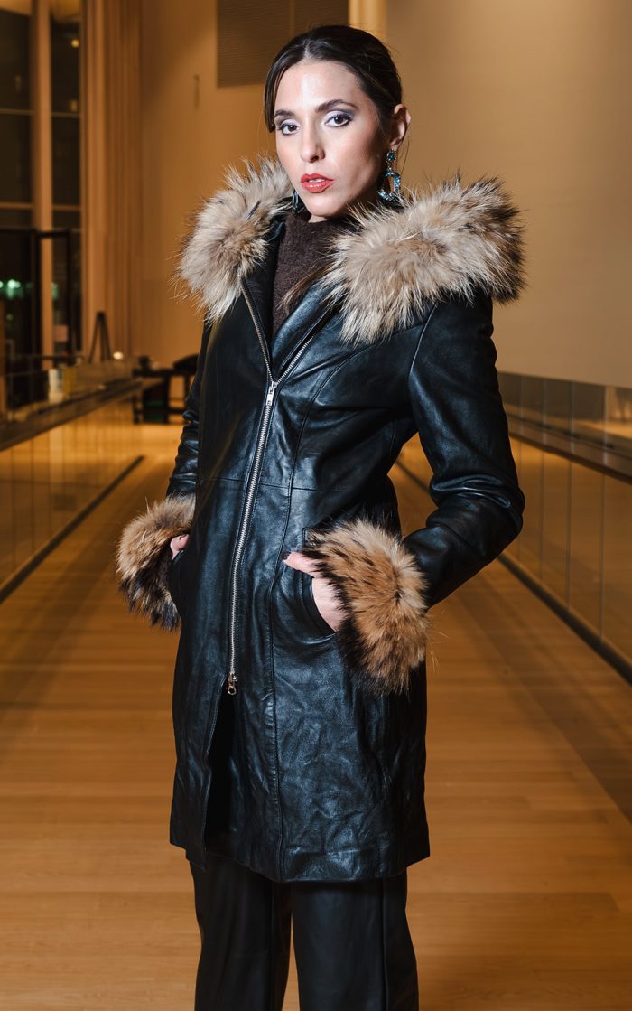 Natalie black winter coat with fur cuffs - Image 3