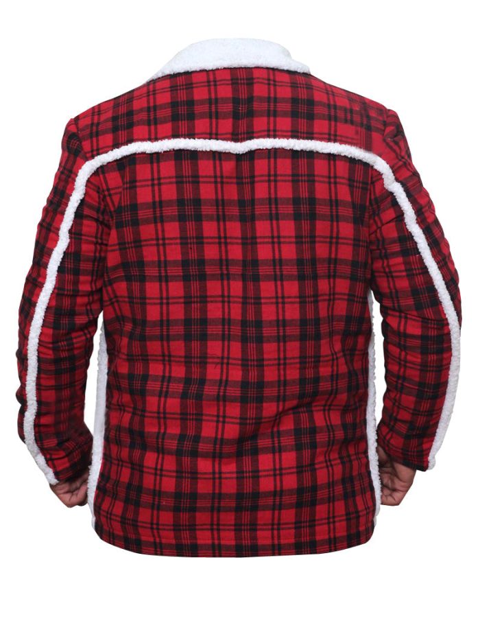 Ryan Reynold’s Red and Black  Checkered Jacket with Faux Shearling - Image 3