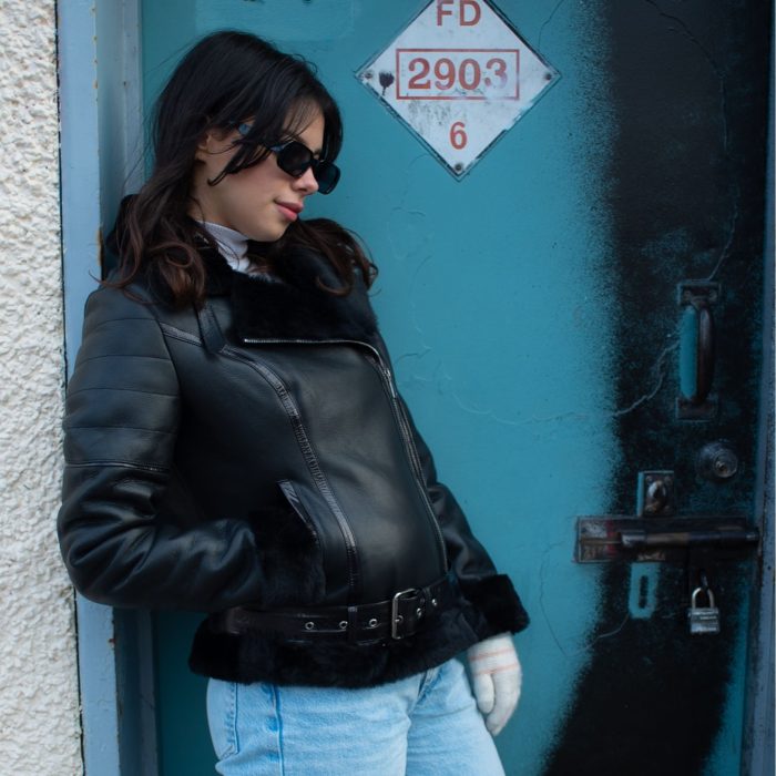 Tasha’s Black Sheepskin Shearling B-3 Bomber Style Jacket - Image 2