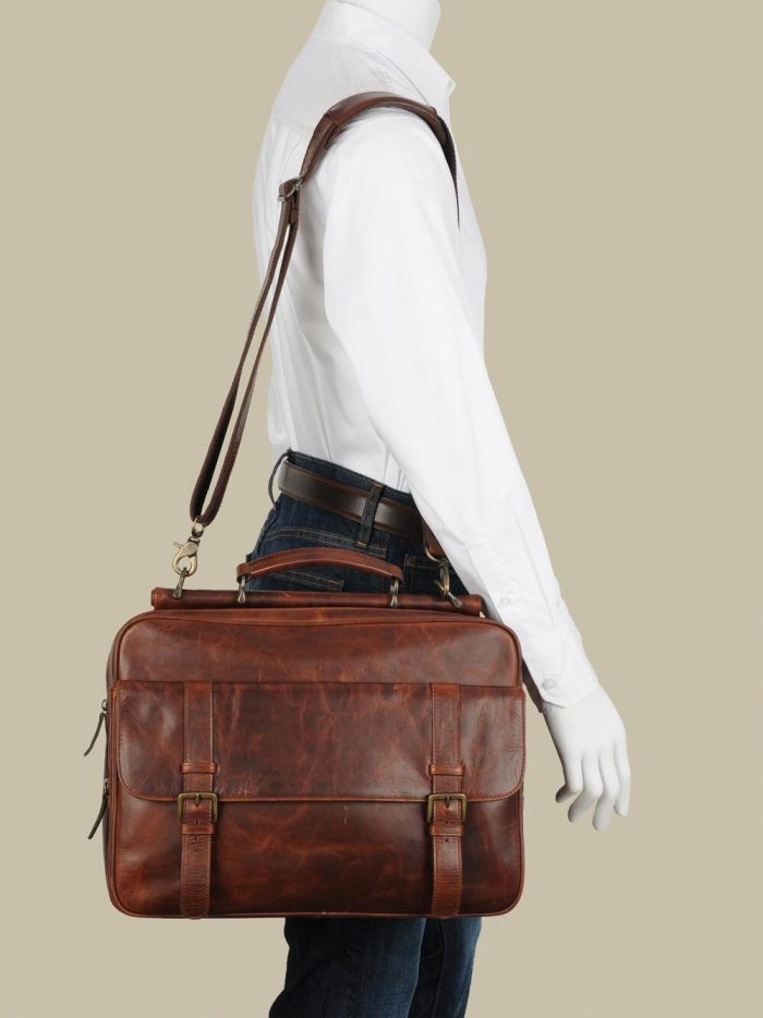Memphis vintage brief brown leather bag for men - Image 3
