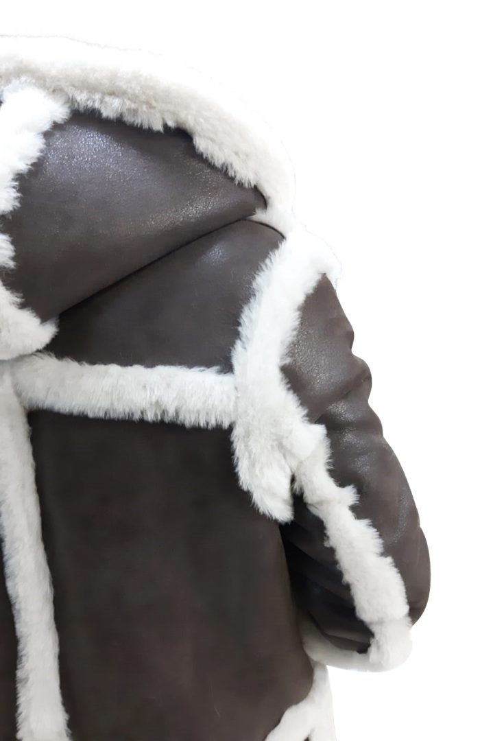 Rayyan’s 3/4 length Rancher hooded shearling coat - Image 4