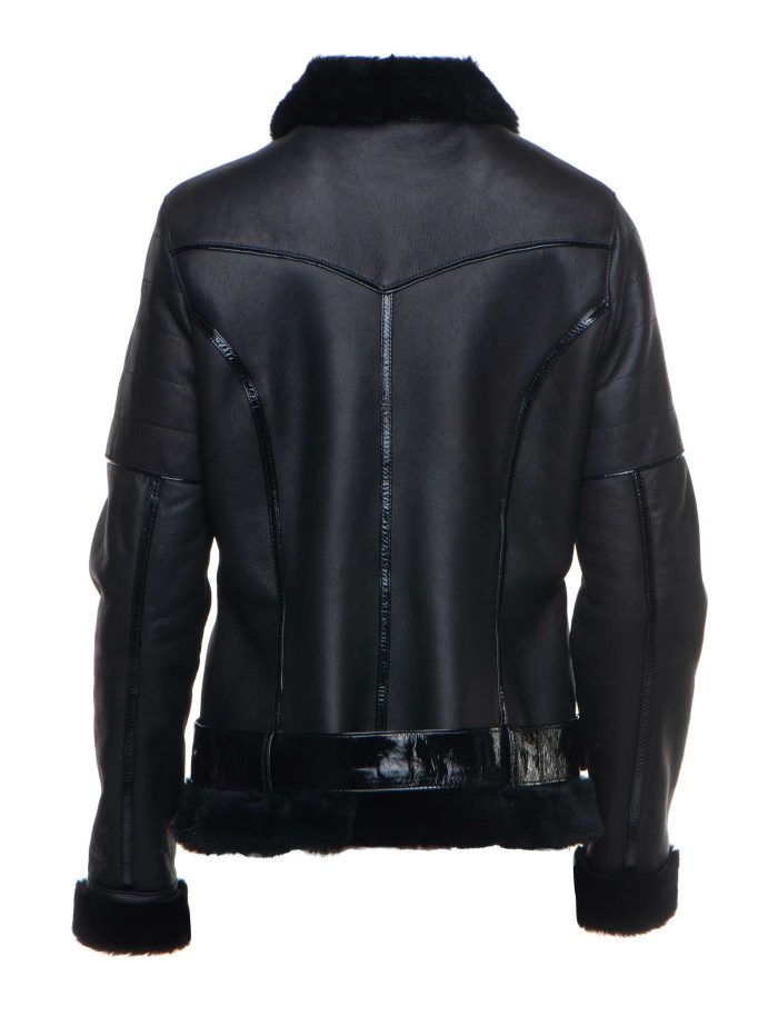 Tasha’s Black Sheepskin Shearling B-3 Bomber Style Jacket - Image 5