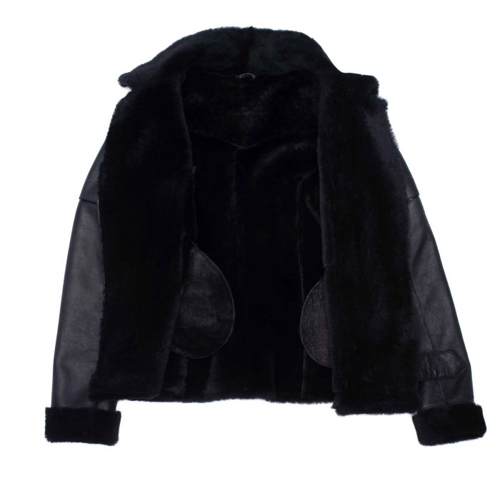 Tasha’s Black Sheepskin Shearling B-3 Bomber Style Jacket - Image 6