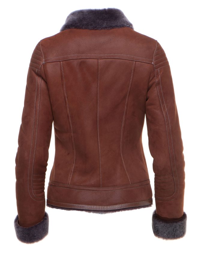 Reyna’s Tan Sheepskin Shearling B-3 Bomber Style Jacket - Image 3