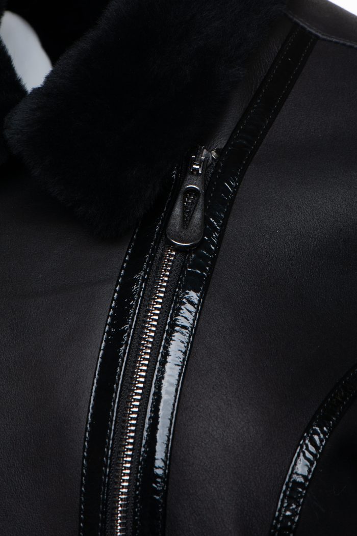 Tasha’s Black Sheepskin Shearling B-3 Bomber Style Jacket - Image 7