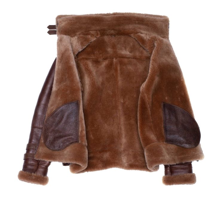Phan’s Brown Aviator bomber shearling jacket with a waist belt - Image 5
