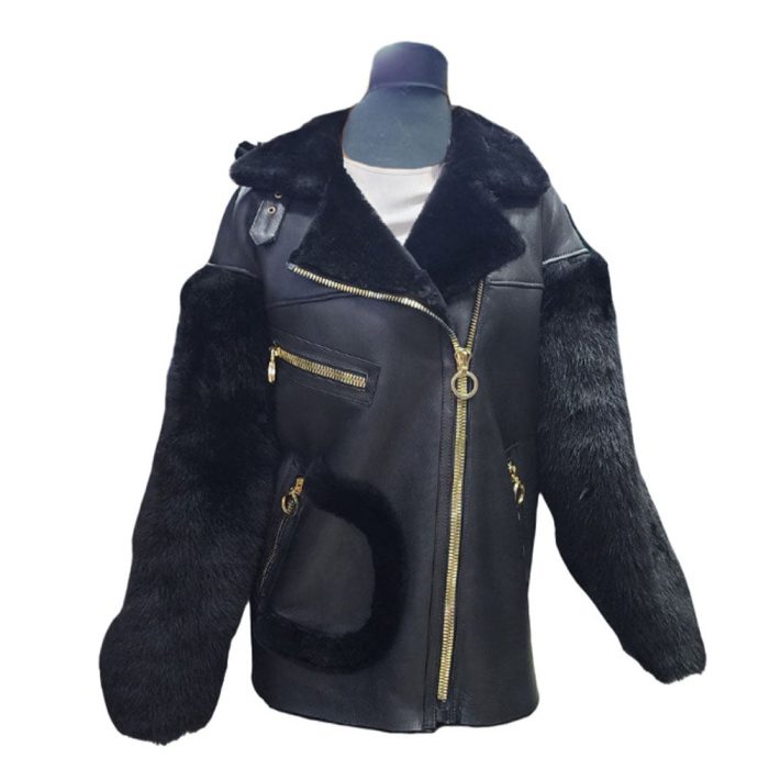 SophiaGoldenZipperBlackfoxfurShearlingjacket