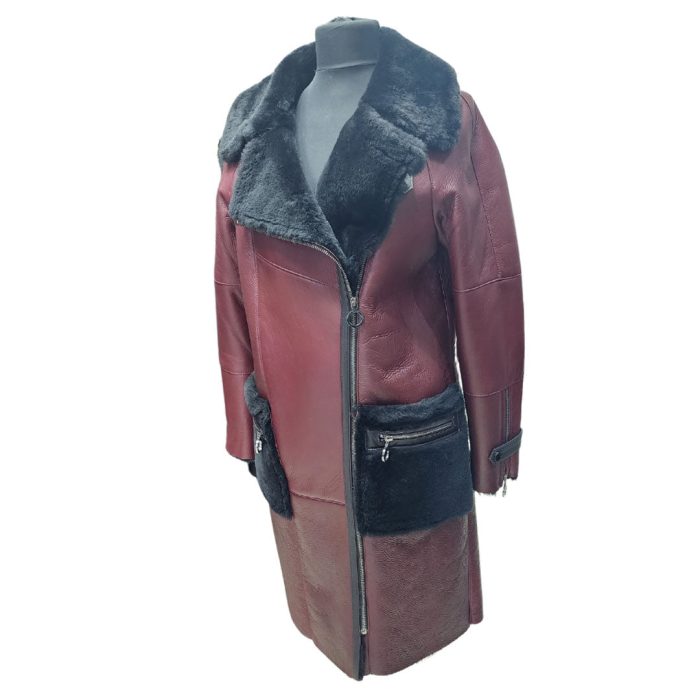 Samira’s burgundy shearling trench coat - Image 4