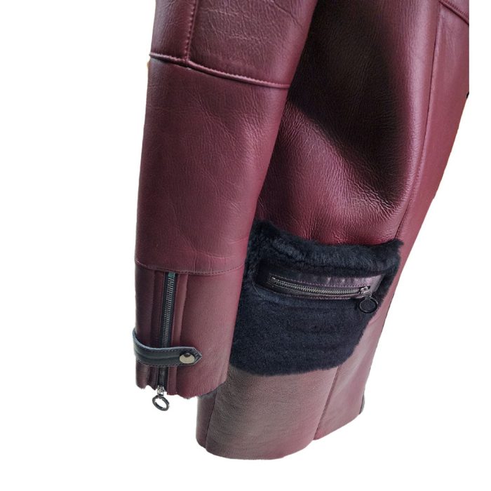 Samira’s burgundy shearling trench coat - Image 5