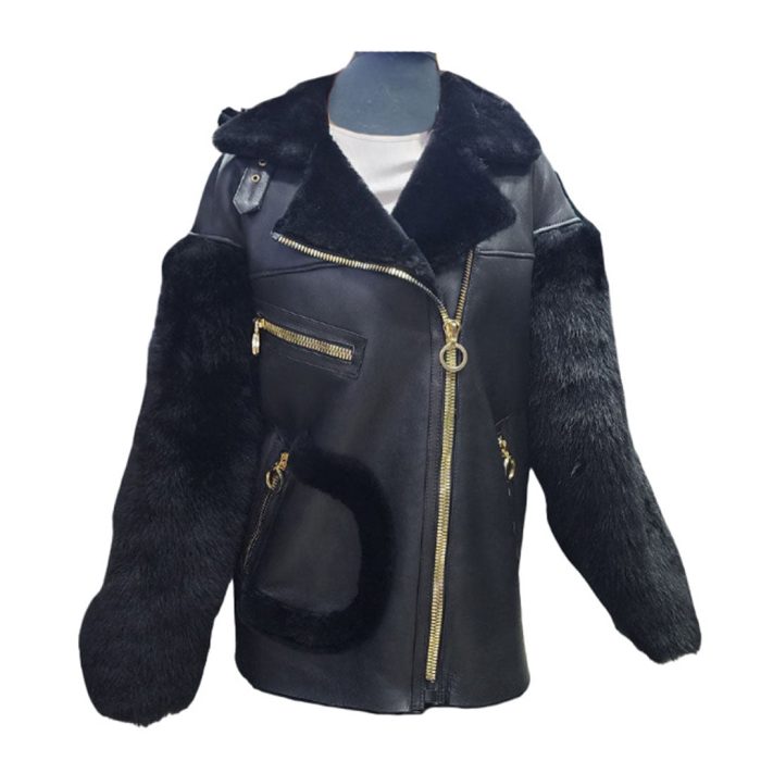 Sophia’s Black and gold shearling coat - Image 4