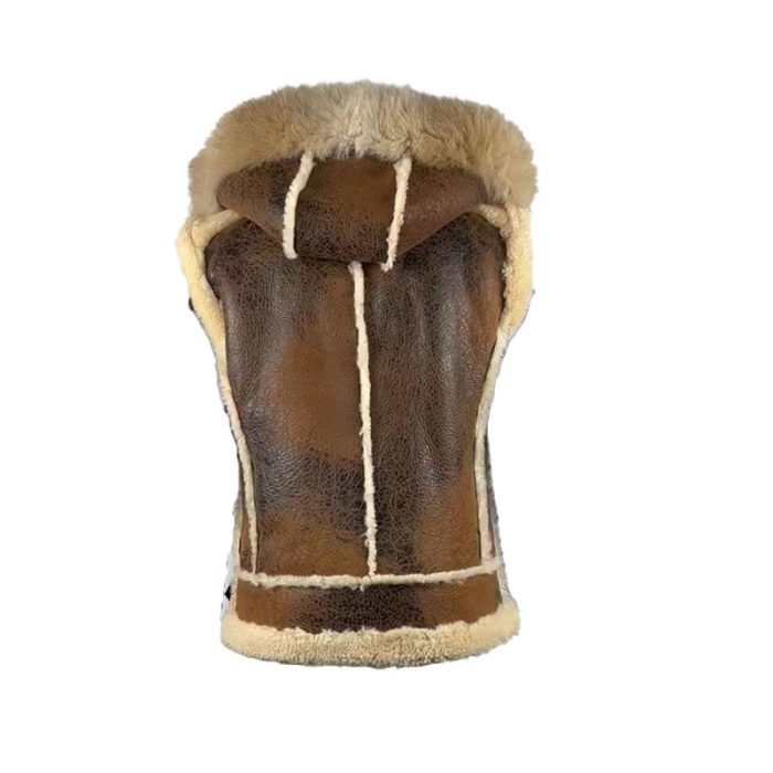 Ridgeway’s Vintage Distressed Brown shearling vest with hoodie - Image 5