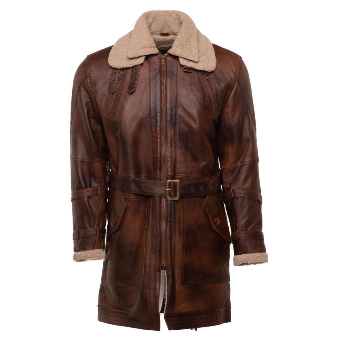 VintageRust3-4LeatherTrenchcoatwithSherpaLining-1