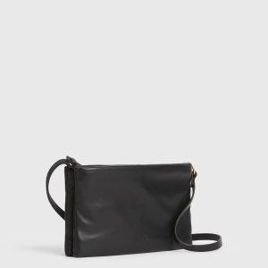 Mila black leather double pouch bag for women