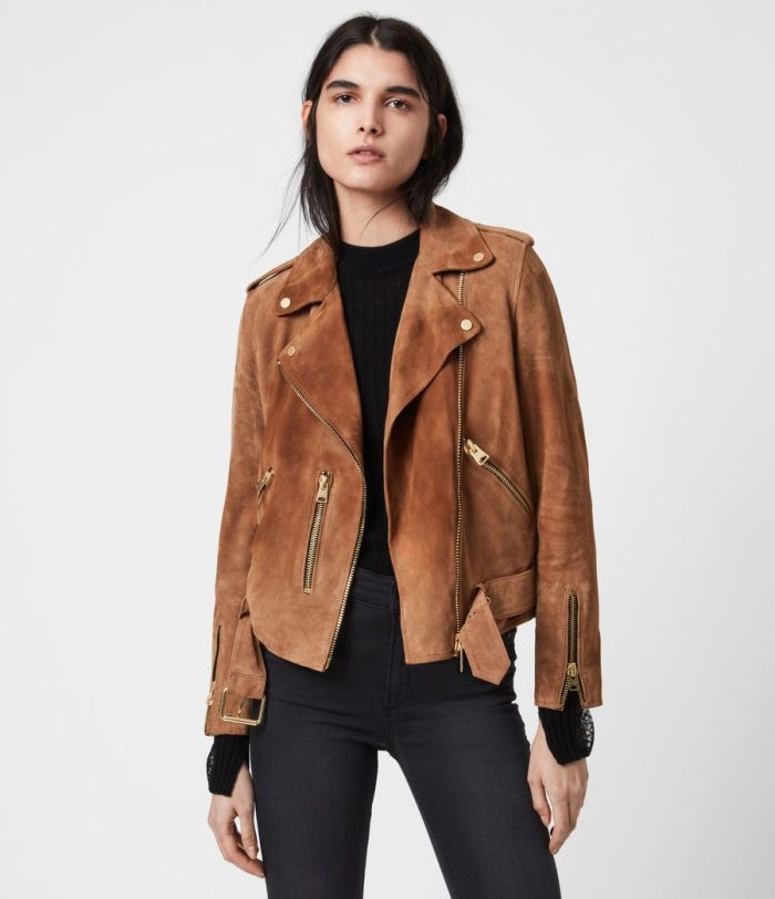 Suede balfern biker brown jacket for women - Image 4