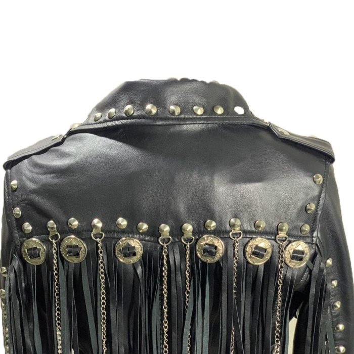 Western fringed women’s biker jacket - Image 3