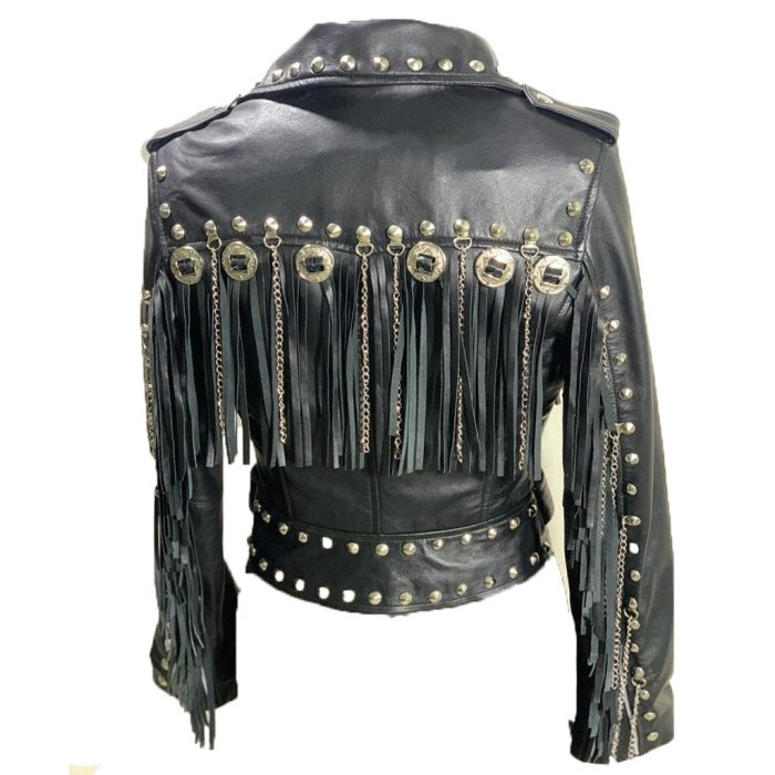 Western fringed women’s biker jacket - Image 2