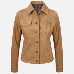 women's light tan suede trucker jacket