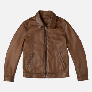 men's walnut shirt collar style leather jacket