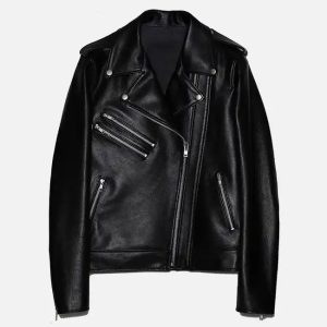women's double zipper leather biker jacket