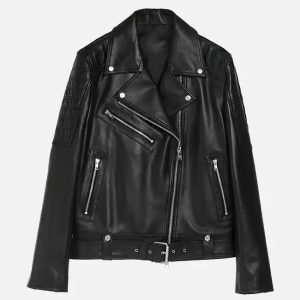 women's double stich leather biker jacket