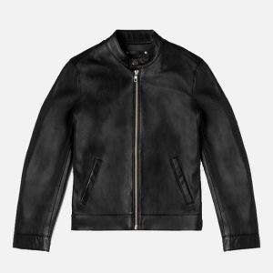 men's black cafe racer leather jacket