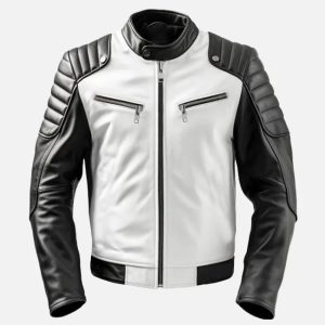 men's sportage black & white cafe racer leather jacket