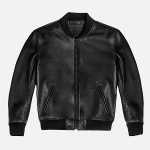 men's black beanu leather bomber jacket