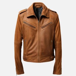 men's suede leather jacket camel brown