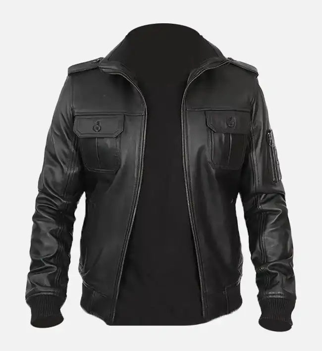 men's vintage leather bomber jacket
