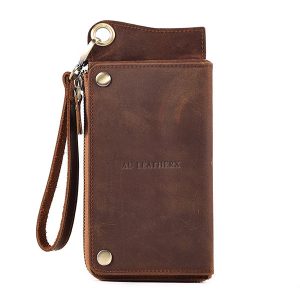 women's brown long leather wallet