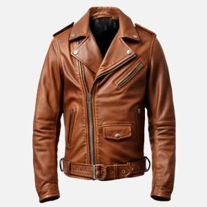 men's vintage brown biker leather jacket