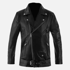 men's asymmetrical black biker leather jacket