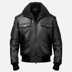 men's aviator black leather bomber jacket
