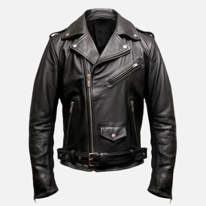 men's black biker genuine leather jacket