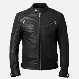 men's black cafe racer biker leather jacket